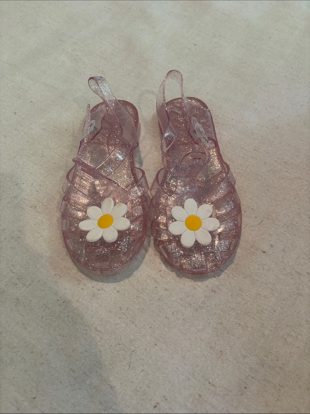 Girls' Glitter Jelly Sandals with Daisy Accent - Pink